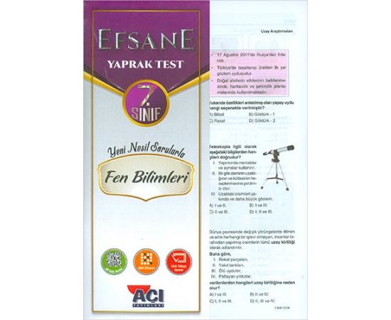 Açı 7.Sınıf Fen Bilimleri Efsane Yaprak Test