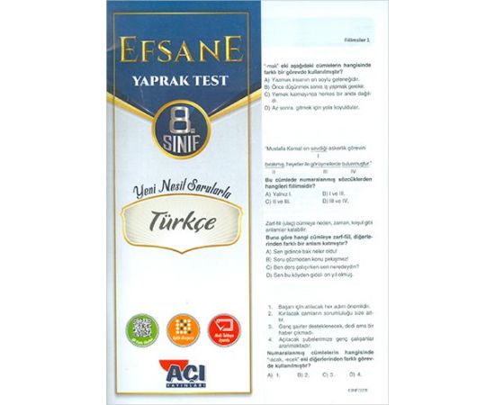 Açı 8.Sınıf Türkçe Efsane Yaprak Test