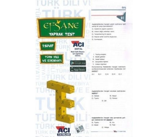 Açı Yayınları 9. Sınıf Türk Dili ve Edebiyatı Yaprak Test