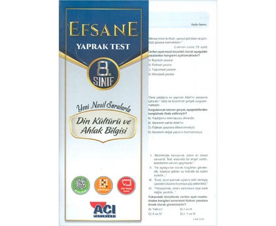 Açı 8.Sınıf Din Kültürü Efsane Yaprak Test